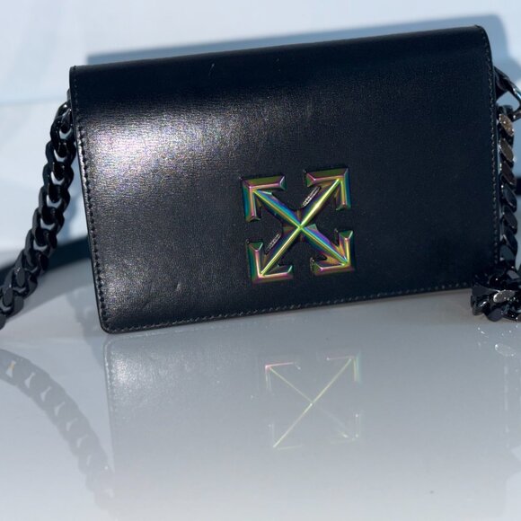 Off-White Black Leather Crossbody Bag – Iridescent Arrow Logo & Red Interior - Picture 7 of 7